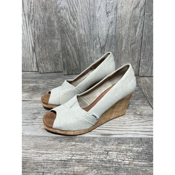 Toms Shoes - TOMS Classic Espadrille Wedge Grey Crosshatch Jacquard 4" Heels Size 10